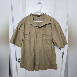 Carhartt Shirt Mens XL Tan Short‎ Sleeve Button Pockets Logo Workwear Outdoor